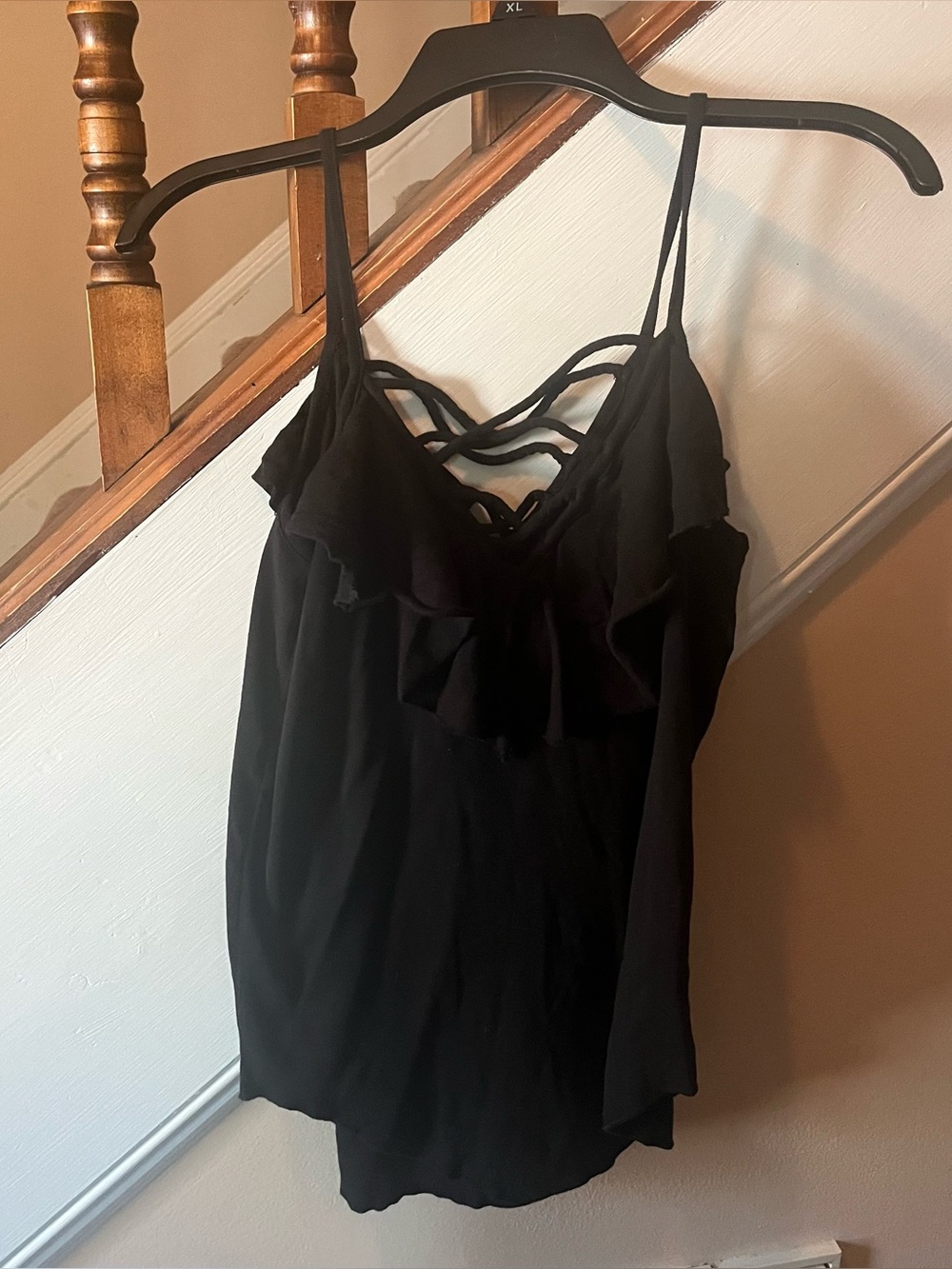 Chaser Black Ruffle Tank Top with Spaghetti Straps